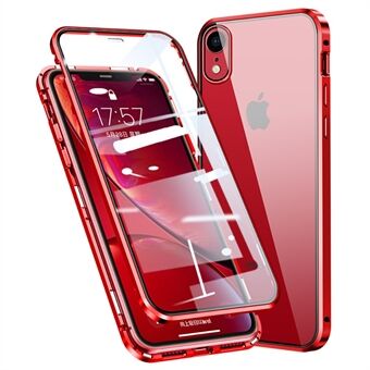 Magnetische installatie metalen frame + gehard glas volledig bedekkende telefoonhoes voor iPhone XR 6.1 inch