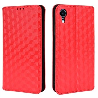 Voor iPhone XR 6.1 Inch 3D Rhombus Imprint Design Auto Absorberende Lederen Cover Stand Telefoon Stand