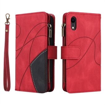 KT Multi-function Series-5 Practical Phone Case for iPhone XR 6.1 inch Bi-color Splicing PU Leather Wallet Zipper Pocket Smartphone Shell Covering