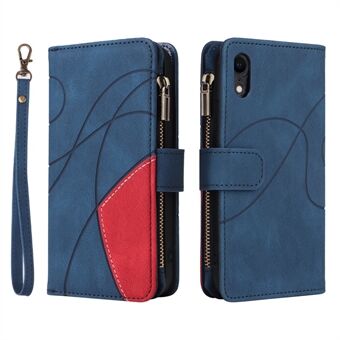 KT Multi-function Series-5 Practical Phone Case for iPhone XR 6.1 inch Bi-color Splicing PU Leather Wallet Zipper Pocket Smartphone Shell Covering