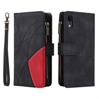 KT Multi-function Series-5 Practical Phone Case for iPhone XR 6.1 inch Bi-color Splicing PU Leather Wallet Zipper Pocket Smartphone Shell Covering