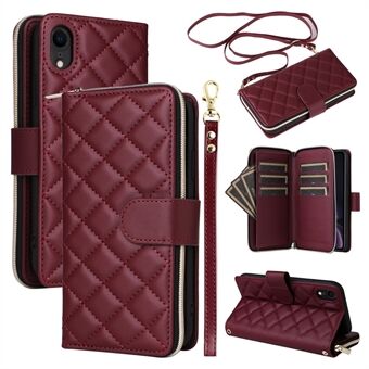 Voor iPhone XR Hoesje met Rits Portemonnee Rhombus Lederen Crossbody Telefoonhoesje