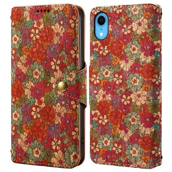 Voor iPhone XR leren hoesje met bloemenpatroon print telefoonhoes met portemonnee en opvouwbare standaard.