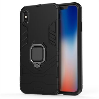 Cool Guard Ring Holder Kickstand PC TPU Hybrid Cover voor iPhone XS Max 6.5 Inch - Zwart