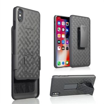 Voor iPhone XS Max 6,5 inch geweven textuur draaibare riemclip holster pc + TPU hybride hoes - zwart