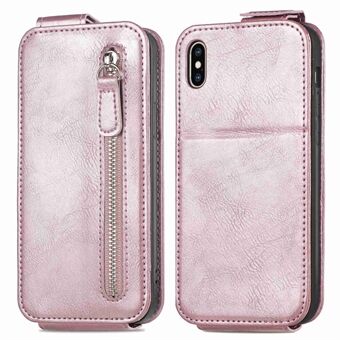 Voor iPhone XS Max 6.5 inch Verticale Flip Telefoon Cover Slijtvaste PU Lederen Case Stand met Rits Portemonnee: