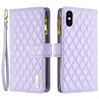 BINFEN KLEUR BF Stijl-15 voor iPhone XS Max 6.5 inch Ritsvak PU Lederen Stand Wallet Case Anti- Scratch Matte Rhombus Bedrukt Telefoon Cover