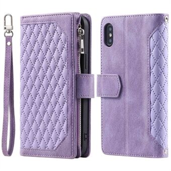 005-stijl lederen tas met riem voor iPhone XS Max 6.5 inch, Rhombus met ritsvak telefoonhoes met Stand portemonnee