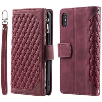 005-stijl lederen tas met riem voor iPhone XS Max 6.5 inch, Rhombus met ritsvak telefoonhoes met Stand portemonnee