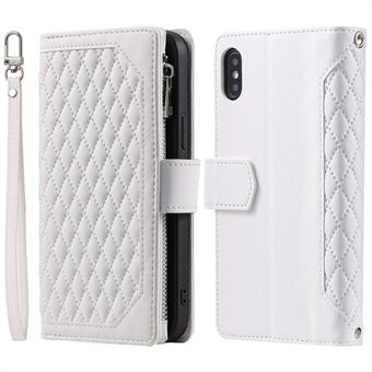 005-stijl lederen tas met riem voor iPhone XS Max 6.5 inch, Rhombus met ritsvak telefoonhoes met Stand portemonnee