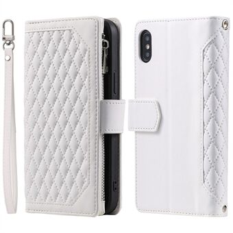 005 Stijl voor iPhone X/XS Max 6.5 inch Ruit Textuur Stand Wallet Case Rhombus PU Lederen Telefoon Cover met Polsband