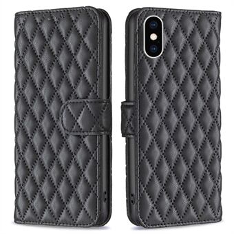 BINFEN KLEUR Voor iPhone XS Max 6.5 inch Wallet Cover, BF Style-14 Bedrukt Rhombus Algehele Dekking Stand Matte PU Leather Case