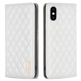 Rhombus KLEUR BF Stijl-16 Voor iPhone XS Max 6.5 inch Anti-val Ruit Bedrukt PU Lederen Stand Case Kaarthouder Ontwerp Auto Closing Magnetische Telefoon Cover