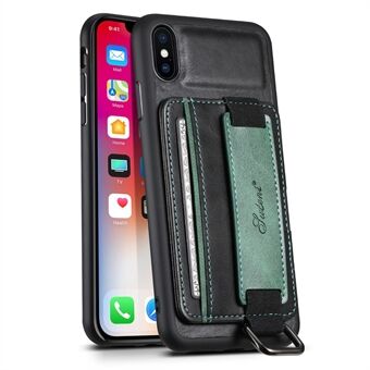 SUTENI H13 standaard telefoonhoes met handriem voor iPhone XS Max kaarthouder met PU-leer gecoate pc + TPU-hoes