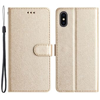 Schokbestendige hoes voor iPhone XS Max 6,5 inch portemonnee met zijdetextuur Stand PU lederen hoes met polsband