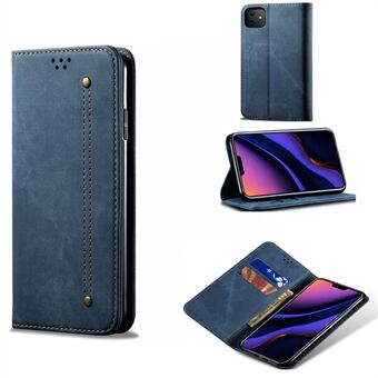 Vintage Jeans Doek Textuur Flip Lederen Cover voor iPhone 11 6.1 Inch (2019) - Blauw