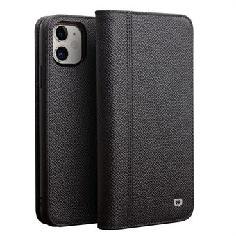 QIALINO Cross Structure Echt Leer + TPU Afneembare 2 in 1 Case voor iPhone 11 6.1 Inch - Zwart