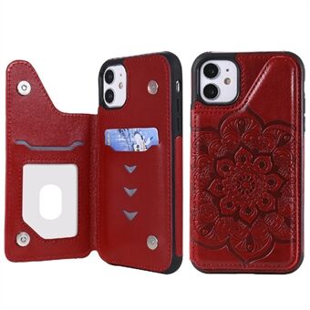 Opdruk Bloem PU-leer + TPU Shockproof Kickstand Cover voor iPhone 11 6.1 inch hoes