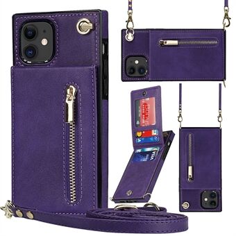 Verticale Flip Zipper Wallet Kickstand Design Lederen Telefoon Hybride Hoesje met Snoer voor iPhone 11 6.1 Inch