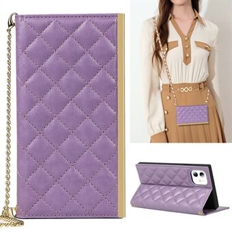 Rastertextuur Leren telefoonhoes Crossbody-hoes Ingebouwde make-upspiegel Telefoonhoes met schouderriem voor iPhone 11