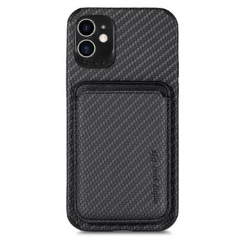 For iPhone 11 6.1 inch Anti-scratch Phone Case Carbon Fiber Texture PU Leather + TPU Phone Case with Magnetic Absorption Detachable Card Holder