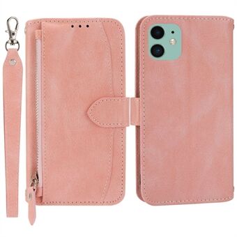 Voor iPhone 11 6.1 inch Schokbestendig Portemonnee Case Stand Ritsvak PU Lederen Mobiele Telefoon Beschermhoes met Lange/Korte Bandjes