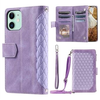 Voor iPhone 11 6.1 inch 005 Stijl Drop-proof Rhombus Textuur Lederen Portemonnee Cover Stand Ritsvak Telefoon Case met Schouderriem en Handriem