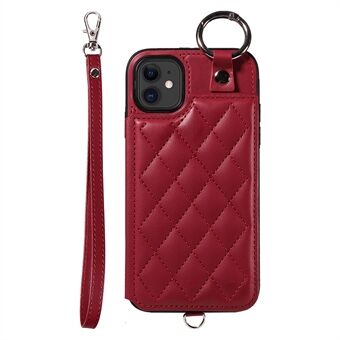 Kaarttas 009 voor iPhone 11 Hoesje met Vinger Ring, met Leer bekleed TPU Telefoonstandaard Hoesje.