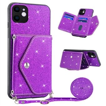 Voor iPhone 11 6,1 inch PU-leer + TPU Glitterpoeder Telefoonhoes Driehoek Kaarthouder Kickstand Telefoonhoes