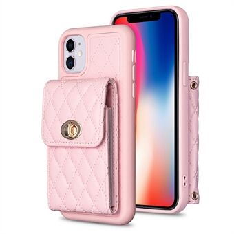 BF20 voor iPhone 11 6,1 inch PU-leer gecoat TPU-telefoonhoesje voor kaarthouder met riem