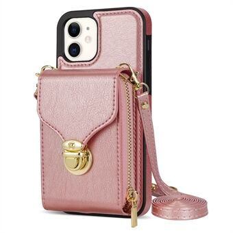 Voor iPhone 11 6,1 inch PU-leer gecoate TPU-kaart Sot telefoonhoes Kickstand Crossbody Rits Cover