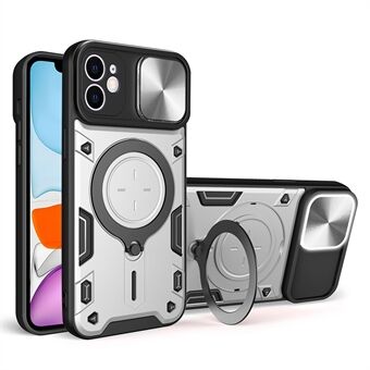 Voor iPhone 11 Slide Camera Deksel Anti-drop Cover PC + TPU Telefoonhoes met draaibare standaard