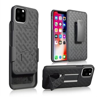 Gevlochten patroon riemclip standaard pc-telefoonhoes voor iPhone 11 Pro 5,8 inch (2019)