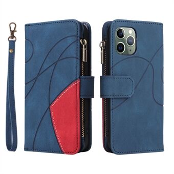 KT Multi-function Series-5 for iPhone 11 Pro 5.8 inch Multiple Card Slots Bi-color Splicing Cover Zipper Pocket Leather Protective Phone Case