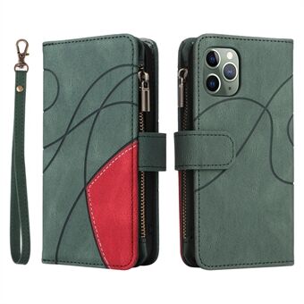 KT Multi-function Series-5 for iPhone 11 Pro 5.8 inch Multiple Card Slots Bi-color Splicing Cover Zipper Pocket Leather Protective Phone Case