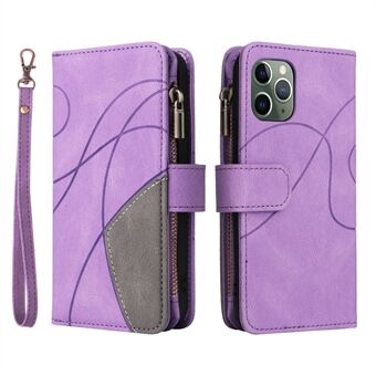 KT Multi-function Series-5 for iPhone 11 Pro 5.8 inch Multiple Card Slots Bi-color Splicing Cover Zipper Pocket Leather Protective Phone Case