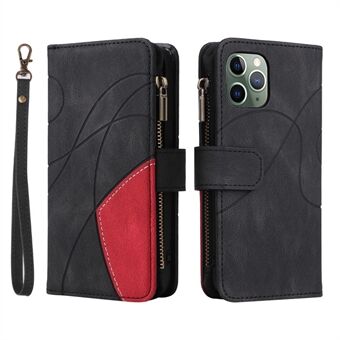 KT Multi-function Series-5 for iPhone 11 Pro 5.8 inch Multiple Card Slots Bi-color Splicing Cover Zipper Pocket Leather Protective Phone Case