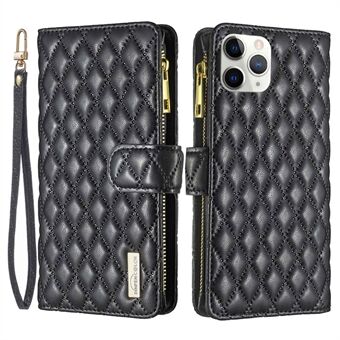 BINFEN KLEUR BF Stijl-15 voor iPhone 11 Pro 5.8 inch Ritsvak Stand Portemonnee PU Lederen Shell Opdruk Rhombus Matte Telefoon Case