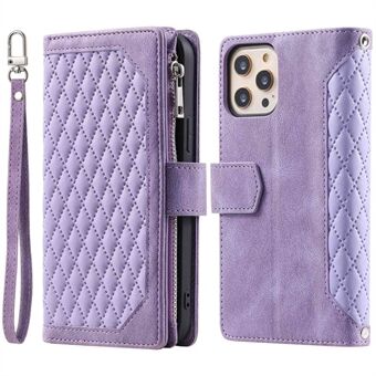 005 Stijl Ritsvak Telefoon Cover voor iPhone 11 Pro 5.8 inch, Rhombus Textuur PU Lederen Stand Portemonnee Case met Polsband