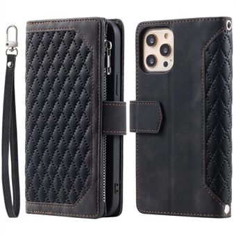 005 Stijl Ritsvak Telefoon Cover voor iPhone 11 Pro 5.8 inch, Rhombus Textuur PU Lederen Stand Portemonnee Case met Polsband