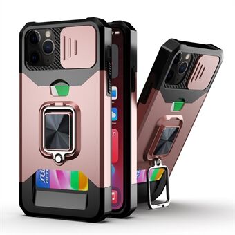 Sliding Camera Cover Design Anti-Drop Ring Houder Kickstand Telefoon Cover met Card Slot voor iPhone 11 Pro Max 6.5 Inch