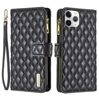 BINFEN KLEUR BF Stijl-15 voor iPhone 11 Pro Max 6.5 inch Ritsvak PU Lederen Stand Portemonnee Telefoon Case Opdruk Rhombus Matte Cover