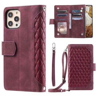 005 stijl valbestendig telefoonhoesje voor iPhone 11 Pro Max 6.5 inch, lederen Rhombus Full Body Protection Stand Wallet Cover met ritsvak