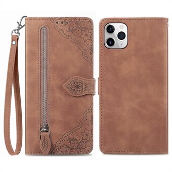 Bloem bedrukt patroon telefoonhoes voor iPhone 11 Pro Max 6,5 inch, PU lederen ritsvak Volledige bescherming Smartphone Case Wallet Stand