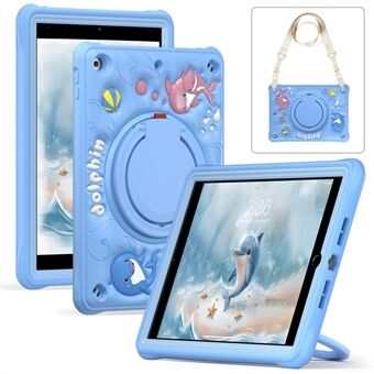 Voor iPad 10.2 (2021) / (2020) / (2019) Hoes met Schouderriem Schattige Dolfijn PC+Siliconen+TPU Kickstand Tablet Hoes