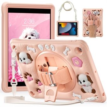 Voor iPad 10.2 (2021) / (2020) / (2019) Hoes met Schouderriem Standaard Schattige Hond PC+Silicone+TPU Tablet Hoes