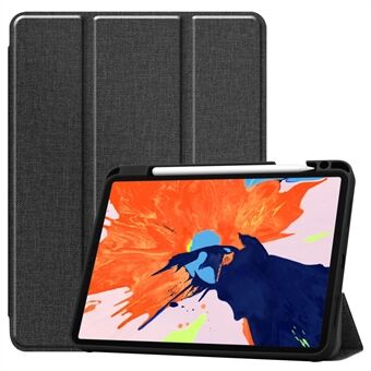 Jeans-achtige textuur Tri-fold Stand PU lederen tablet hoes met pen voor iPad Pro 12,9-inch (2020) / (2018)