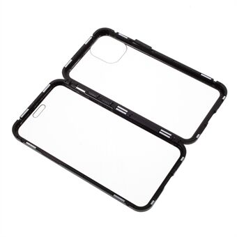 Dubbelzijdig Gehard Glas + Magnetische Absorptie Metalen Frame Telefoonhoesje voor iPhone 12 mini - Zwart