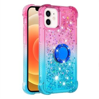 Ring Kickstand Ontwerp Telefoonhoes Drijfzand Vloeibare Vloeibare Glitter Soft TPU Gradient Cover voor iPhone 12 mini 5.4 inch