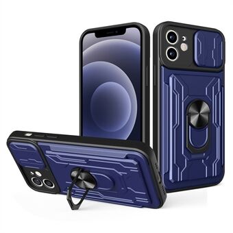 Card Slot Ring Ondersteuning Ontwerp Harde PC + Soft TPU Telefoon Case Shell met Camera Slide Cover voor iPhone 12 mini 5.4 Inch